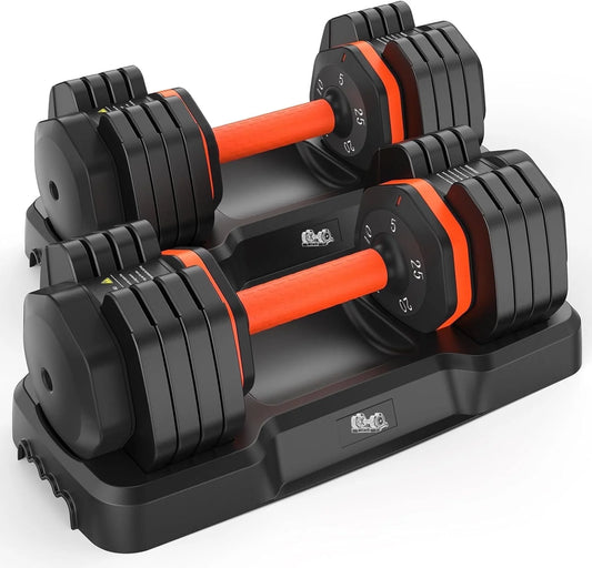 Adjustable Dumbbell Set with Anti-Slip Handle, 25LB per Pair, 5-in-1 Weights (5/10/15/20/25LB) - Ideal for Home Gym Workouts