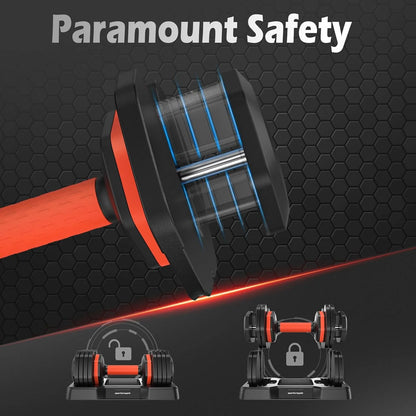 Adjustable Dumbbell Set with Anti-Slip Handle, 25LB per Pair, 5-in-1 Weights (5/10/15/20/25LB) - Ideal for Home Gym Workouts